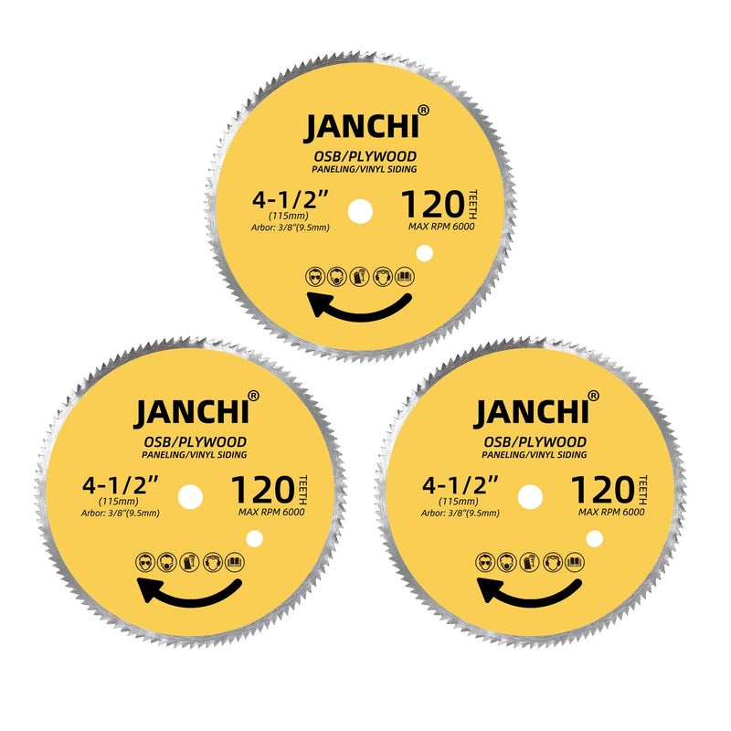 Jianchi 3Pack 4-1/2 Inch 120T Circular Saw Blade 3/8 Inch (9.5mm) Arbor, Plywood, OSB, Paneling and Vinyl Siding Fast and Smooth Cutting Saw Blade - Image 1